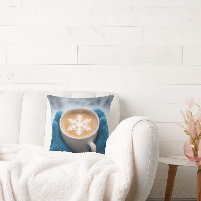 Winter Coffee With Mittens and Snowflake Cushion (Couch)