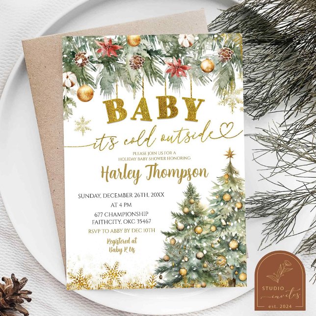 Winter Cold Christmas Floral Holiday Baby Shower Invitation (Creator Uploaded)