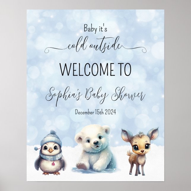 Winter Cold Outside Baby Shower Welcome Sign (Front)