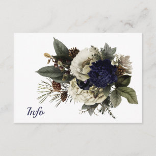 Winter Conifer Floral Cream Navy Peony Wedding Enclosure Card
