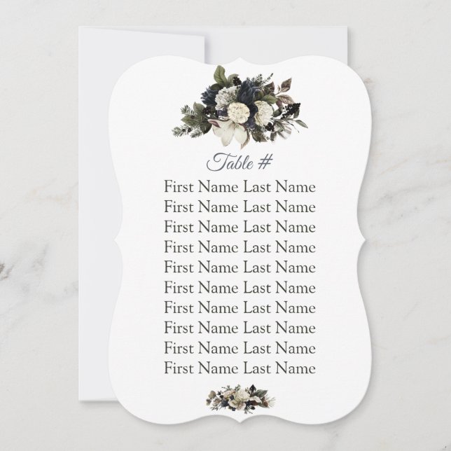 Winter Conifer Floral Peony Wedding Seating Chart (Front)