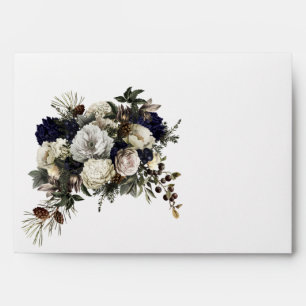 Winter Conifer Floral Spray Cream Navy Peony Rose Envelope