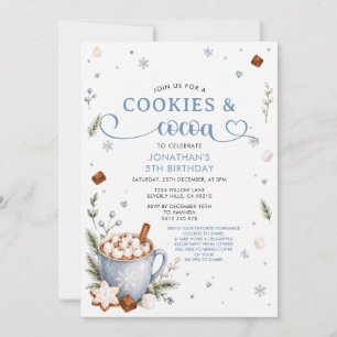 Winter Cookies & Cocoa Birthday Blue Snowflakes Invitation