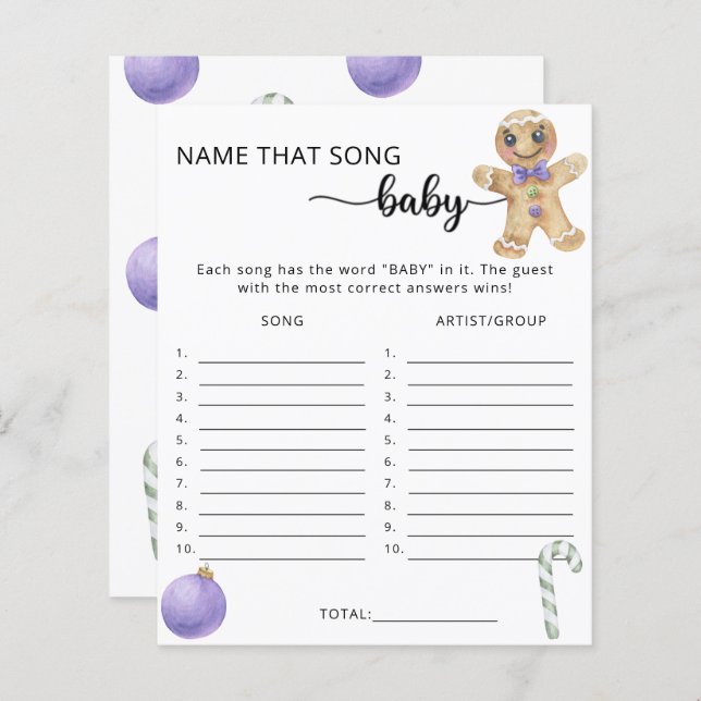 Winter cookies - name that song Baby Shower Game (Front/Back)
