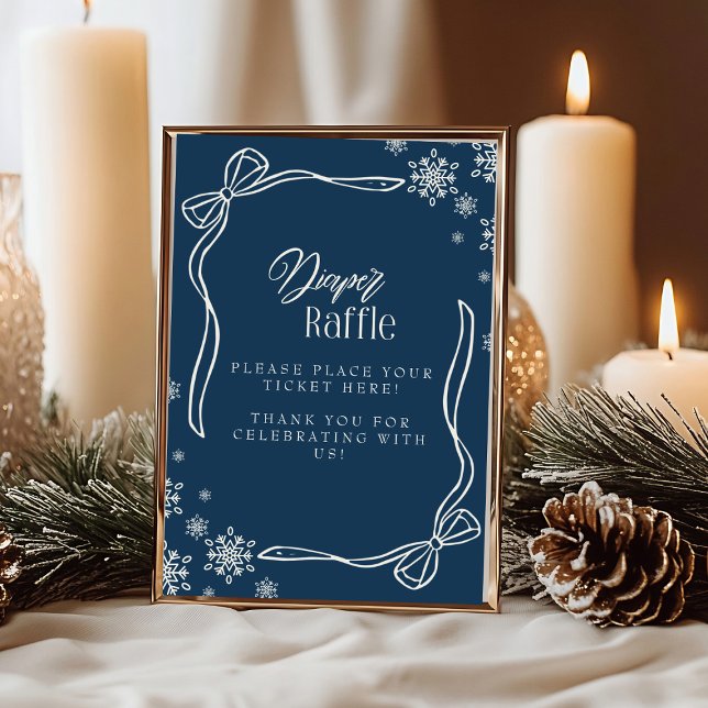 Winter Coquette Diaper Raffle Table Sign  Invitation (Winter Coquette Diaper Raffle Table Sign Invitation)