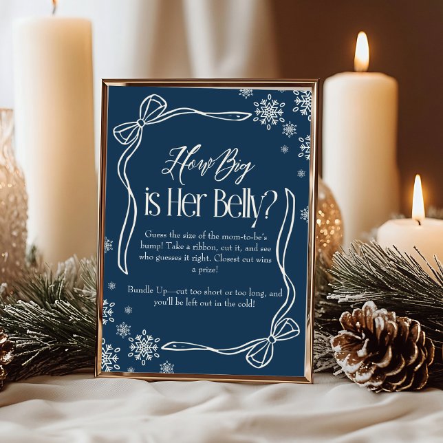 Winter Coquette How Big Is Her Belly Baby Shower  Invitation (Winter Coquette How Big Is Her Belly Baby Shower sign)