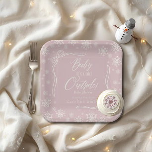 Winter  Coquette Pink Baby it's cold Paper Plate