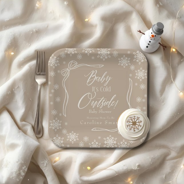 Winter  Coquette taupe Baby it's cold Paper Plate (Winter Coquette taupe Baby it's cold Paper Plates)