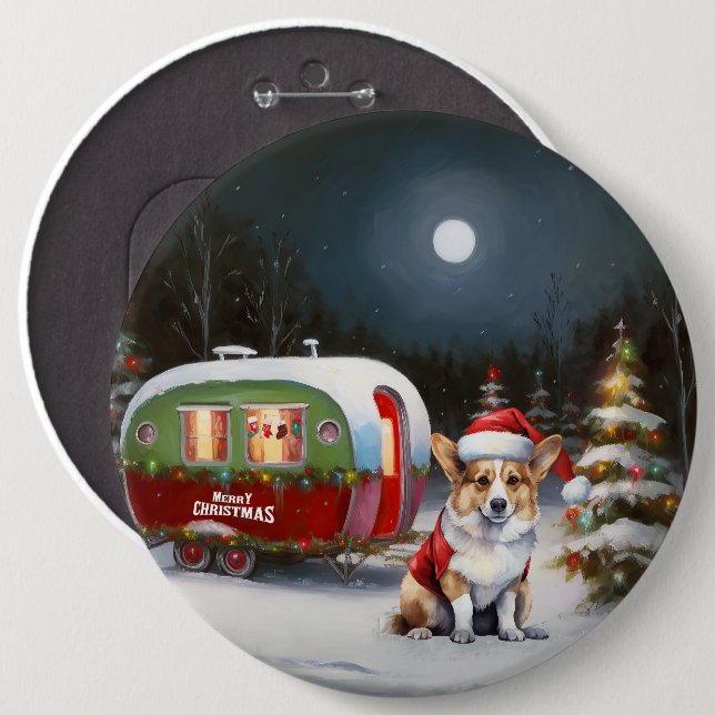 Winter Corgi Caravan Christmas Adventure  6 Cm Round Badge (Front & Back)