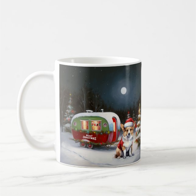 Winter Corgi Caravan Christmas Adventure  Coffee Mug (Left)
