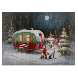 Winter Corgi Caravan Christmas Adventure Cutting Board