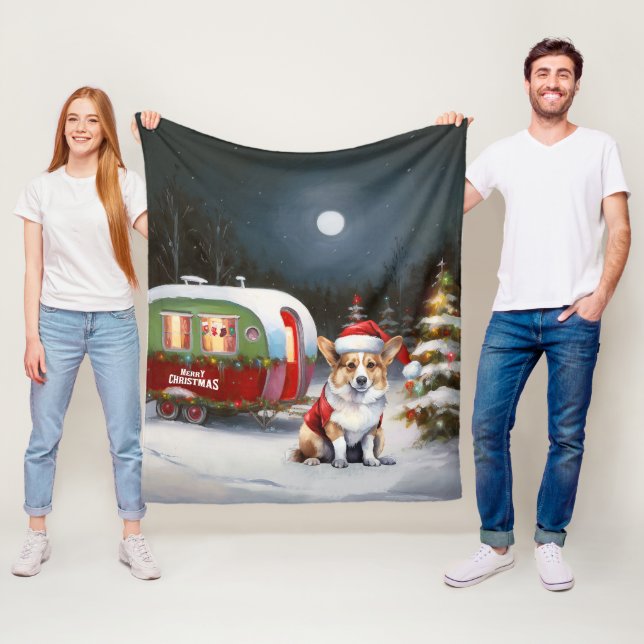 Winter Corgi Caravan Christmas Adventure  Fleece Blanket (In Situ)