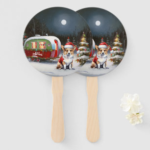 Winter Corgi Caravan Christmas Adventure Hand Fan