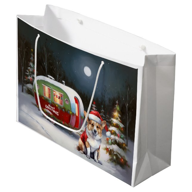 Winter Corgi Caravan Christmas Adventure  Large Gift Bag (Front Angled)