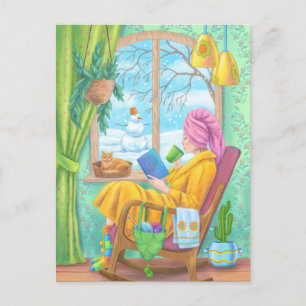 Winter cosy hand drawn home illustration postcard