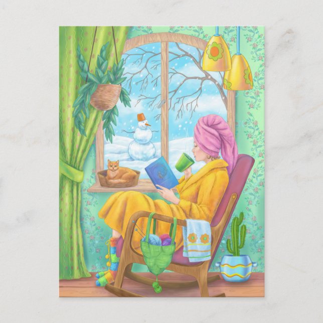 Winter cosy hand drawn home illustration postcard (Front)