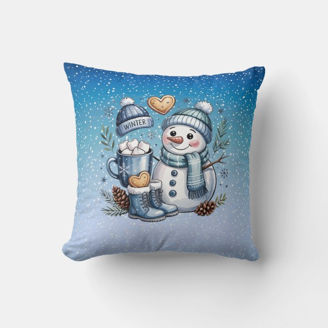 Winter Cosy Snowman Cushion (Front)