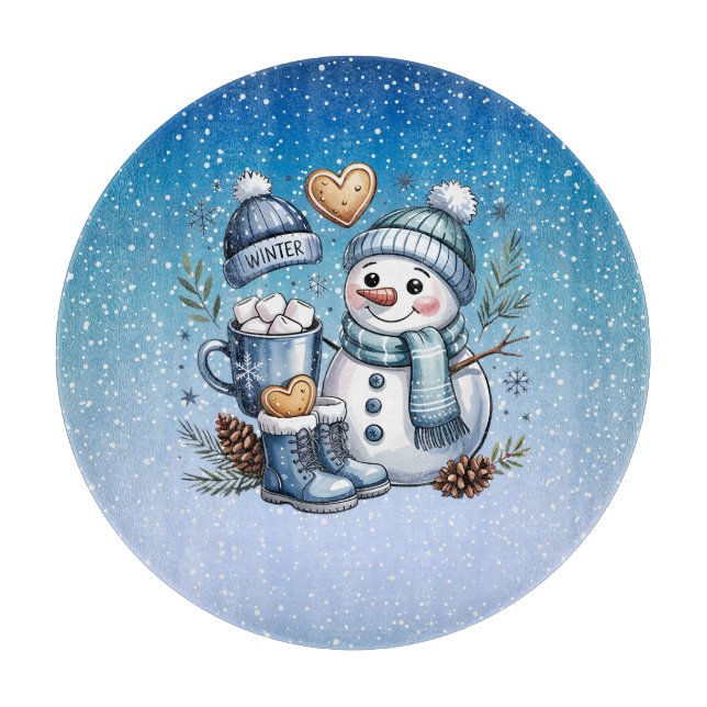 Winter Cosy Snowman Cutting Board (Front)