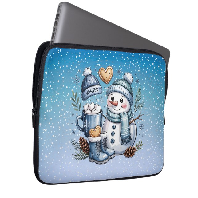 Winter Cosy Snowman Laptop Sleeve (Front Right)