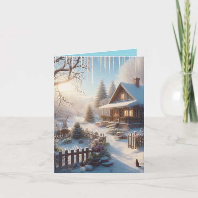 Winter Cottage Folded Note Card (Front)