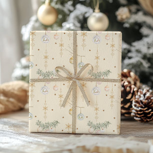 Winter Cottage & Gold Snowflake Christmas  Wrapping Paper