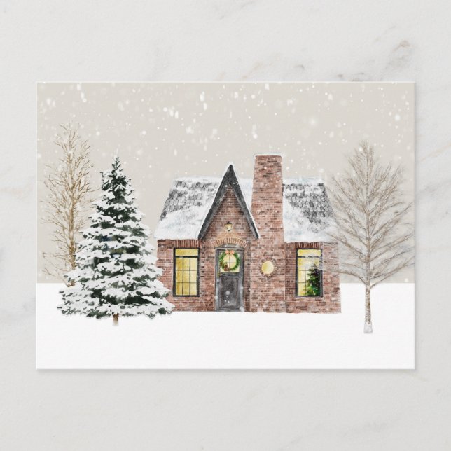Winter Cottage House Snowfall Postcard (Front)