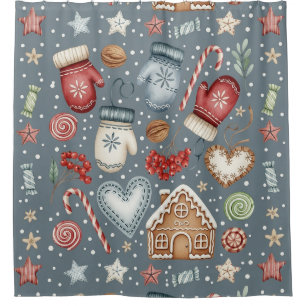 Winter Cottage - Mittens, Gingerbread & Sweets (3) Shower Curtain