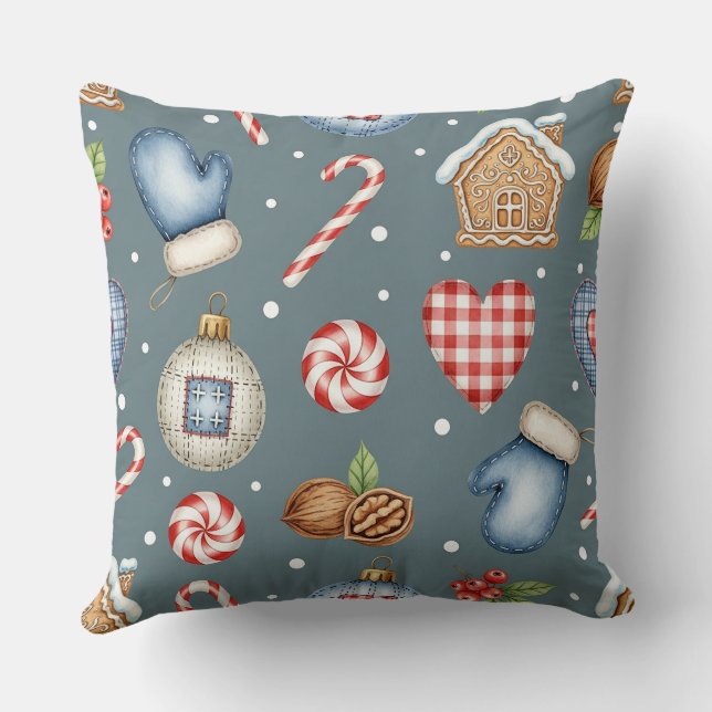Winter Cottage - Mittens, Gingerbread & Sweets Cushion (Back)