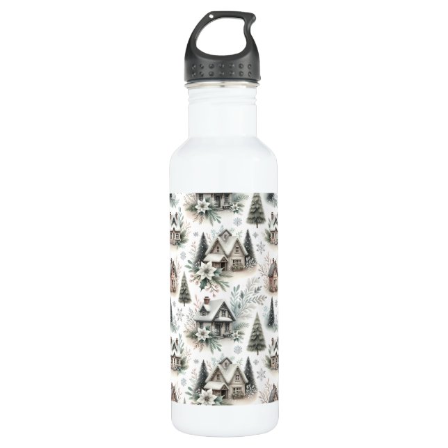 Winter Cottage Snowfall Pattern 710 Ml Water Bottle (Front)
