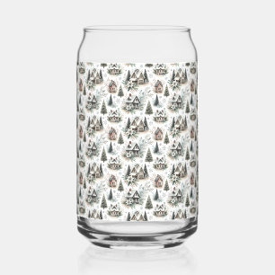 Winter Cottage Snowfall Pattern Can Glass