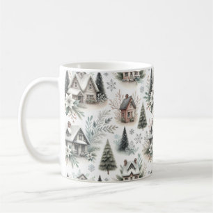 Winter Cottage Snowfall Pattern Coffee Mug