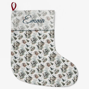 Winter Cottage Snowfall Pattern Large Christmas Stocking