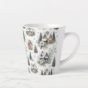 Winter Cottage Snowfall Pattern Latte Mug