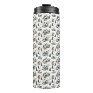 Winter Cottage Snowfall Pattern Thermal Tumbler
