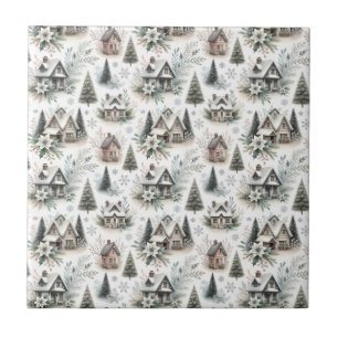 Winter Cottage Snowfall Pattern Tile