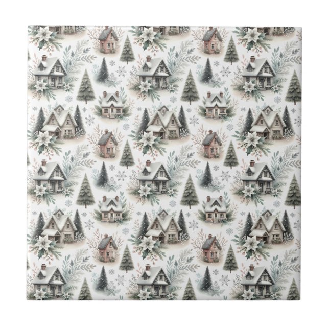 Winter Cottage Snowfall Pattern Tile (Front)