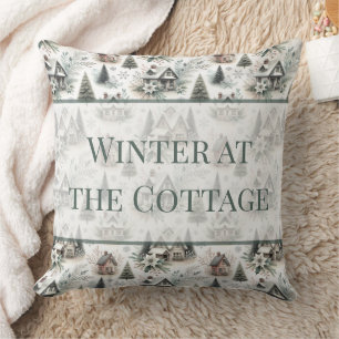 Winter Cottage Snowfall Words Cushion