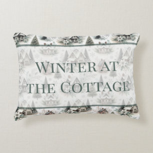 Winter Cottage Snowfall Words Decorative Cushion