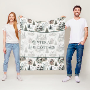 Winter Cottage Snowfall Words Fleece Blanket