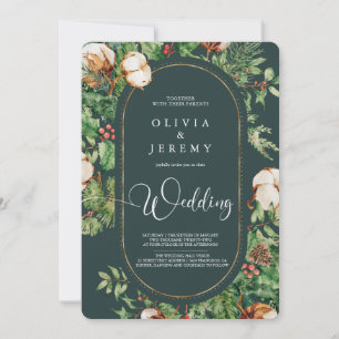 Winter Cotton and Greens Photo Wedding  Invitation