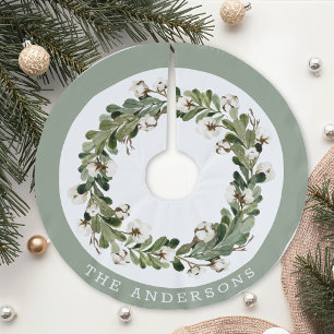 Winter Cotton Wreath Custom Family Name Christmas Brushed Polyester Tree Skirt