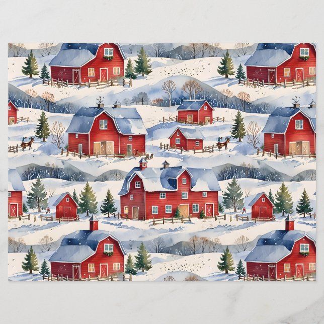 Winter Country Farm & Red Barns (Front)