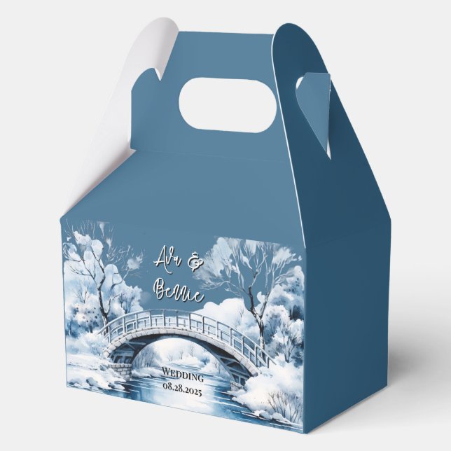 Winter Country Water Stream Bridge Wedding Custom Favour Box (Front)