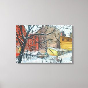 Winter Courtyard Landscape Pastel Painting Art Canvas Print