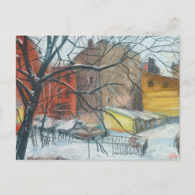 Winter Courtyard Landscape Pastel Painting Art Postcard (Front)