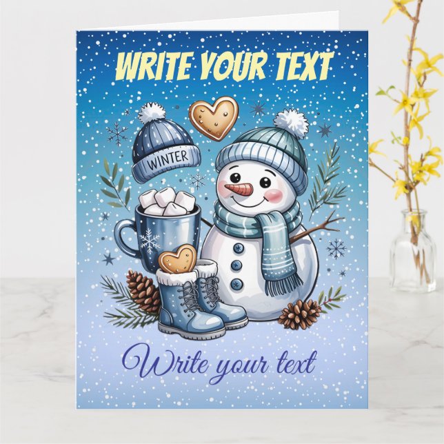 Winter Cozy Snowman Card (Yellow Flower)