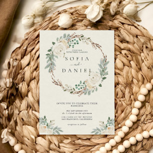Winter Creamy White Floral Wedding Invitation