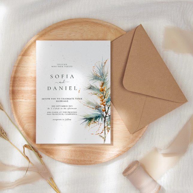 Winter Crhistmas Watercolor Trees Wedding Invitation (Creator Uploaded)