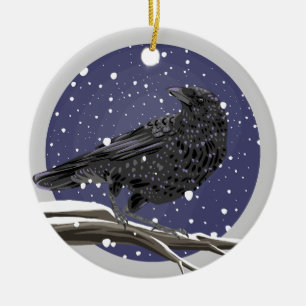Winter Crow Ceramic Tree Decoration