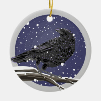 Winter Crow Ceramic Tree Decoration
